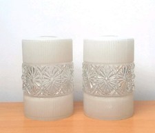 Vintage Retro Cylinder Glass Ceiling Lampshade x 2 - Matching Pair - 15.5cm Tall