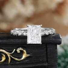 2.68Ctw Radiant Brilliant Moissanite Unique Engagement Ring 14K White Gold Over
