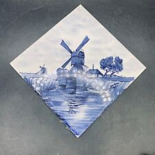 Delft Blue Syle Flemish Windmill Tile 6" x 6" Hand Painted Diamond Design