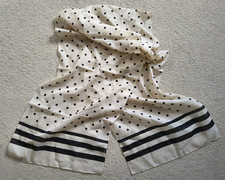 Italian Classic Design Scarf Viyella ream black polka dots stripes 34 x 154 cm
