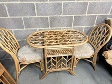 Vintage Bamboo Bistro Dining Set – Mid Century Retro Table & 2 Chairs