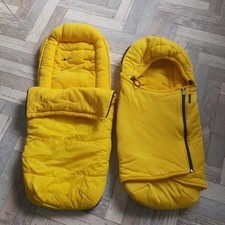 I CANDY RASPBERRY PEACH FOOTMUFF/COSY TOES AND BABY POD IN YELLOW