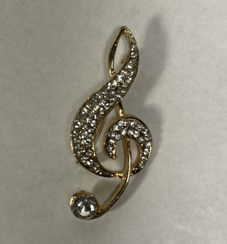 Gold rhinestone treble clef - gold,