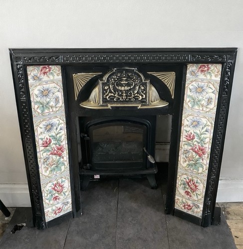 Vintage cast iron fireplace - iron,