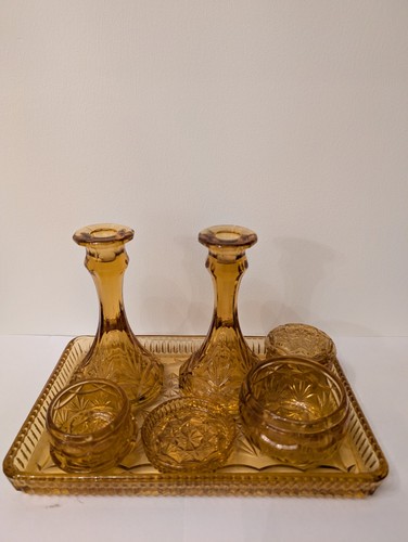 Amber glass dressing table set - glass,