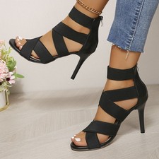 New UK 3-10 Womens Cross Elastic Band Back Zipper Sexy Dance High Heels Shoes