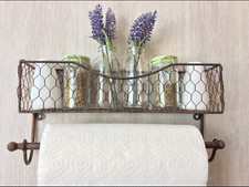 VINTAGE STYLE Wire Kitchen Roll Holder Wall Shelf Unit Storage Basket Spice Rack