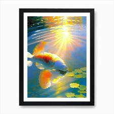 Tancho Showa 1, Koi Fish Monet Styl Framed Wall Art Poster Canvas Print Picture