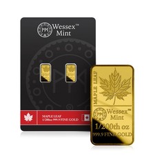 Wessex Mint Canadian Maple Leaf 1/200th oz 0.15 g Gold Bullion Bar x 2