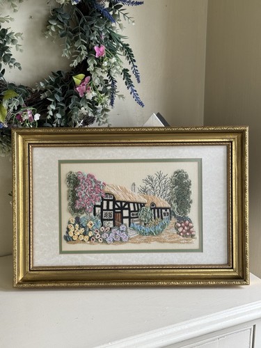 Vintage framed crewelwork wool - framed,