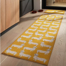 Habitat Dog Print Yellow Cut Pile Runner & Mat Set 180x57cm Polyester - New