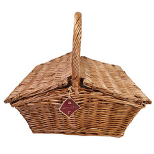 Virginia Hayward Large Wicker Picnic Hamper Basket Double Lidded with Tags