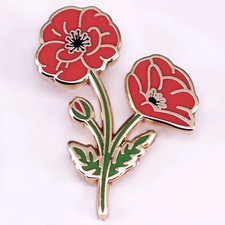 Remembrance Day Red POPPI Flower Enamelled Lapel BADGE Lest We Forget Gift New