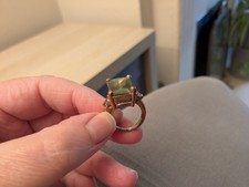 Large Vintage Ring Copper Finish, Green Stone