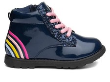 GIRLS NAVY PATENT GLITTER RAINBOW CHELSEA ANKLE BOOTS SHOES UK SIZE 5-12
