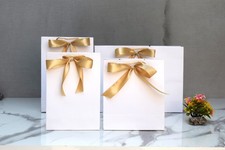 Luxury White Boutique Ribbon Tie Gift Bags Rope Handles Small Med Large Wedding