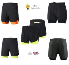 Men 2 in 1 Running Shorts with Liner&Pockets Gym Athletic Quick Dry Sport Shorts