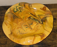 Vintage Marbled Art Pottery Bowl Ceramic Redware Slipware Spain Signed Ceramy
