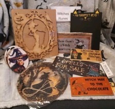 9 Witch item Bundle - Wooden Sign Cute Coasters Witches Runes ~ Fun Quirky