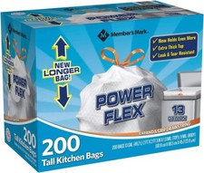 Member's Mark Power Flex Tall Kitchen Drawstring Trash Bags 13 Gallon 2 Rolls