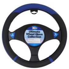 Van Mini Bus Caravan Steering Wheel Cover Glove Soft Grip Black Blue