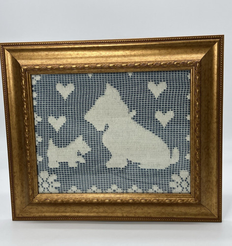 Vtg framed doily - vtg., scottie