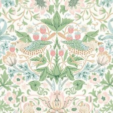 WILLIAM MORRIS CURTAIN FABRIC "Strawberry Thief" 2 METRES COCHINEAL/WILLOW