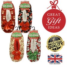 New Ladies Festive Reindeer Santa Christmas Gift Xmas Slippers UK 4-7 By Co-Zees