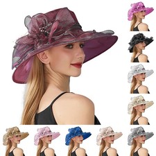 Elegant Wide Brim Kentucky Derby Sun Hat Women Wedding Tea Party Church Cap NEW