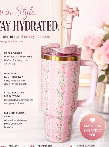 Floral pink insulated tumbler - insulated,