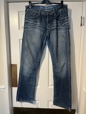 Evisu Jeans Mens W34 L34 Daicock Large White Logo Across Back Pockets & Legs