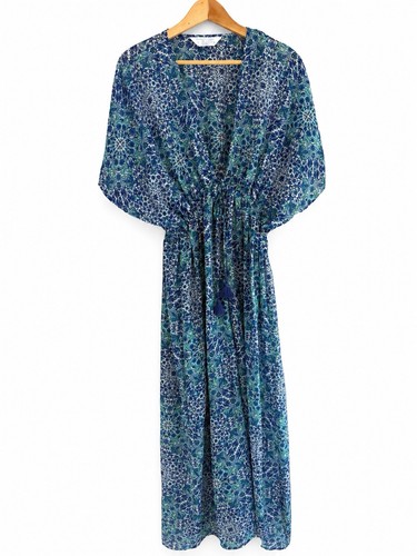 Blue floral sheer kimono cover - blue,