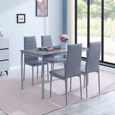4x Grey Faux Leather Dining Chairs & Grey Marble MDF Top Dining Table Dining Set