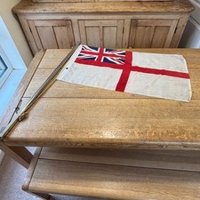 VINTAGE YACHT BOAT ROYAL NAVY WHITE ENSIGN FLAG ON STAINLESS STEEL POLE