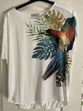BEAUTIFUL PER UNA @ M&S BLOUSE-LONG TOP-COLOURFUL EXOTIC BIRD -CREAM-16