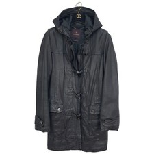 Authentic Mulberry Black Genuine Leather Biker Jacket Long Duffle Parka Coat