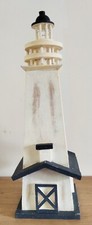Vintage White & Blue Square Wooden Lighthouse 19"