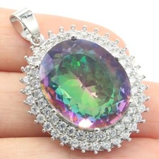 Buy 3 get 1 free Big Gemstone 11g Fire Rainbow Mystical Topaz Silver Pendant