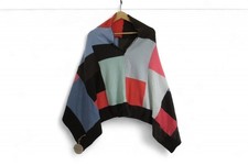 Vintage Cashmere Brown Mix Poncho Knitted One Size Patchwork Preloved