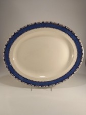 Burleigh Ware Sandon 14" Blue Antique Meat Oval Serving Plate Platter Decorative