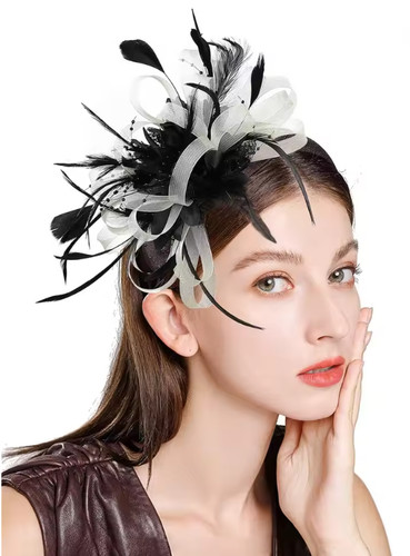 Flower feather hair hat - flower,