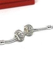2 Silver White pave Crystal charm Spacer Stopper Insert beads Bracelet Necklace
