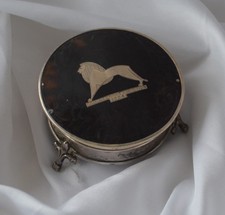 Antique Silver & Faux Tortoise Shell Trinket Box 1924 /  Wembley Lion