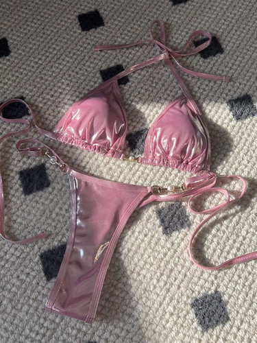 Women shiny pink micro bikini - shiny,