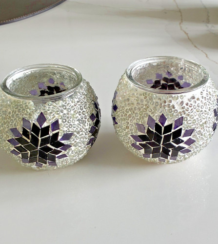 Pair mosaic beaded glass - pair,