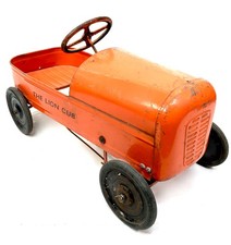 Vintage 1960s Orange Painted Metal Triang Pedal Car The Lion Club Tri-Ang Labels