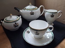 Wedgwood Jade Tea Set With Nigerian Coat Of Arms. Teapot Cups Jug and Sugar Bowl