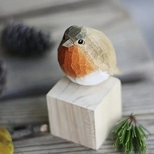Hand Carved Wooden Christmas Robin 8cm Ornament Decoration Ornament