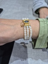 Gold Bracelet 18k Natural Pearls and Aquamarine Women's Jewelry