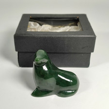 Carved Green Nephrite Jade Seal Figurine Boxed